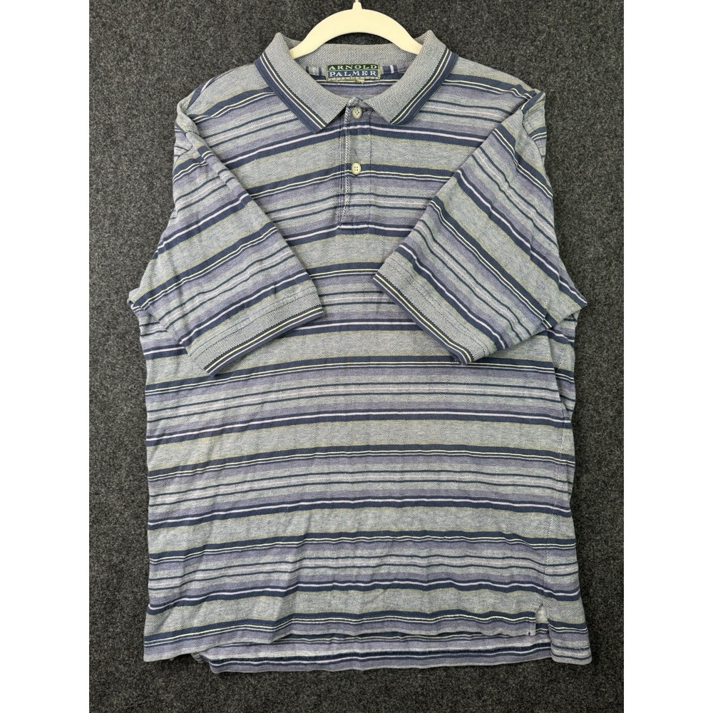 Vintage Arnold Palmer Golf Polo Shirt Mens M Blue Striped Cotton Short Sleeve - Picture 1 of 6